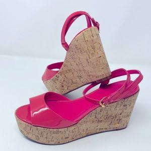 Tory Burch Hot Pink with Cork Bottom Platform Wedges Excellent Used Condition
